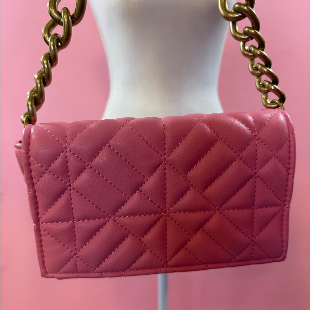 Zara Pink Quilted Shoulder Bag with Gold Chain